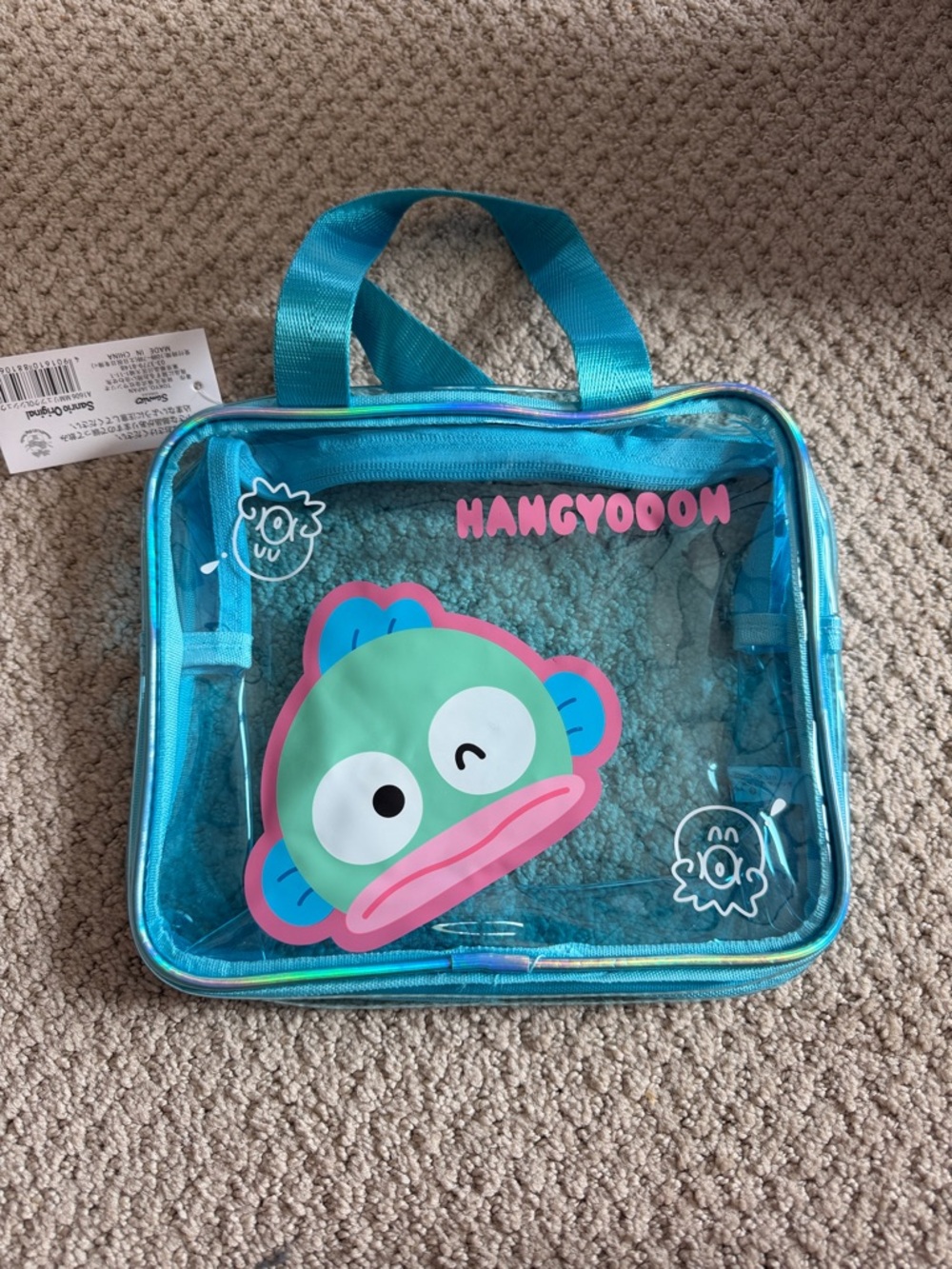 Hangyooon Clear Teal Cosmetic Bag with Cute Fishman Face